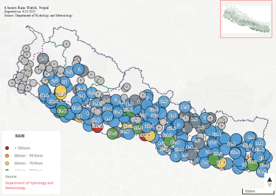 पछिल्लो ६ घन्टामा कहाँ कति पर्‍यो पानी?