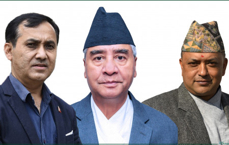 महामन्त्री शर्मा, सभापति देउवा र महामन्त्री थापा। फाइल तस्बिर।