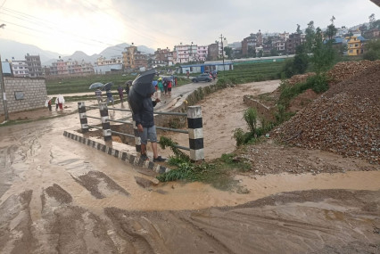 वैशाख २९ गते सोमबार पनौती क्षेत्रमा आएको बाढी। तस्बिर स्रोतः पनौती नगरपालिकाका मेयर रामशरण भण्डारी