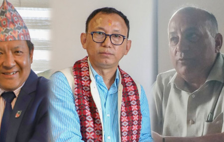 कर्माछिरिङ शेर्पा (बाया), पंकजबिक्रम नेम्बाङ (बीच) र राजीव पौडेल।