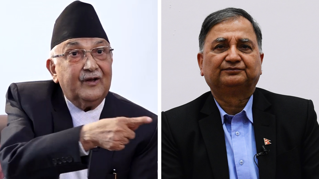 अध्यक्ष ओली र वरिष्ठ उपाध्यक्ष ईश्वर पोखरेल। फाइल तस्बिर।