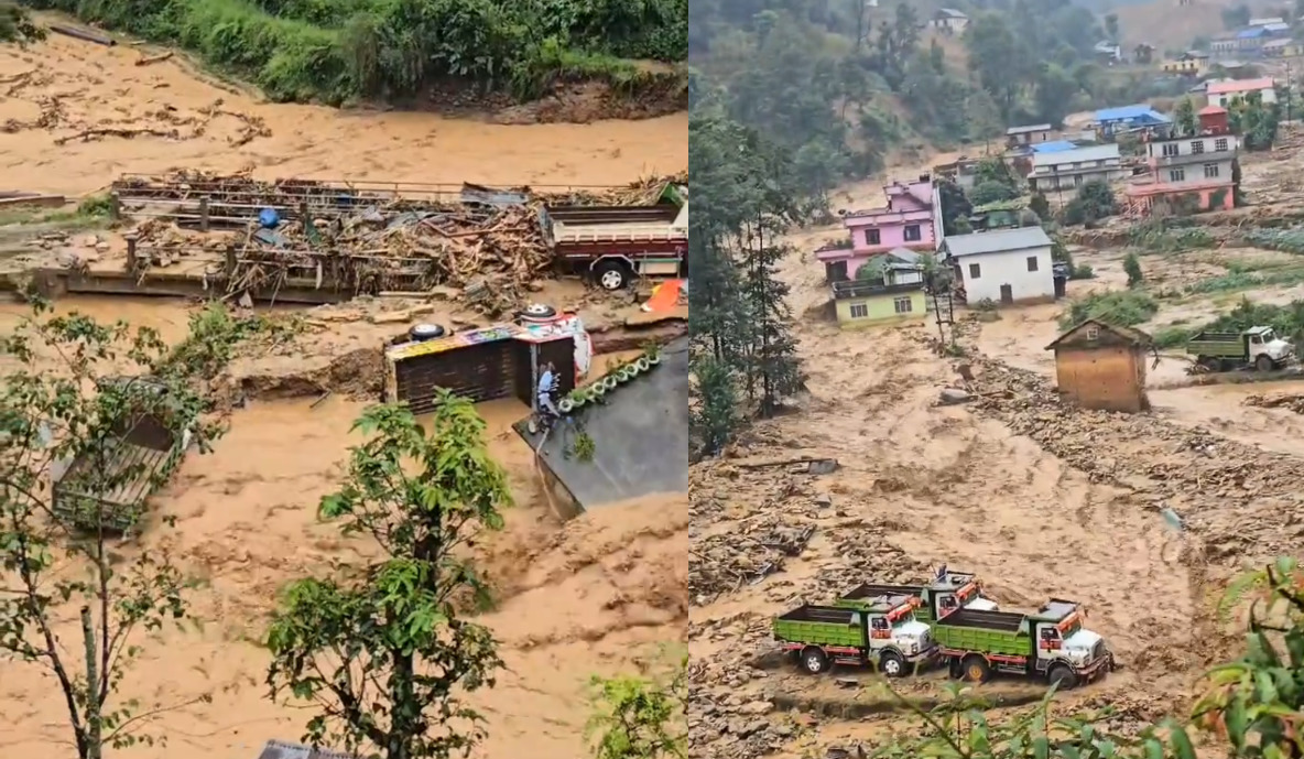 गत असोजको बाढीले क्षति पुर्‍याएको रोशी कोलाती।