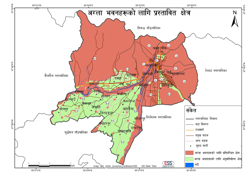 अग्ला भवनका लागि प्रस्तावित क्षेत्र।