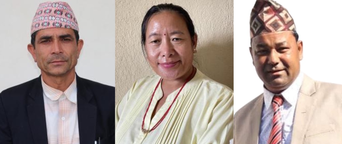 बायाँबाट क्रमशः पर्वतको मोदी गाउँपालिका-३ का वडाध्यक्ष देवेन्द्रकुमार क्षेत्री, गोरखाको सहिद लखन थापा गाउँपालिका-२ की वडाध्यक्ष सकुन मगर र बागलुङको  काठेखोला गाउँपालिका-३ का वडाध्यक्ष कुलबहादुर विक।